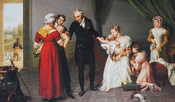 Vacunación de brazo a brazo | Constant-Joseph Desbordes. Wikimedia Commons